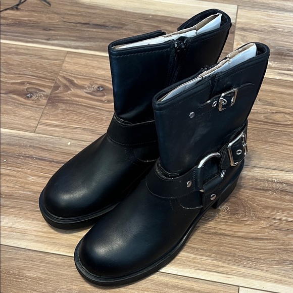 Universal Thread Black Moto Biker Boots with Silver Buckles - Picture 3 of 5